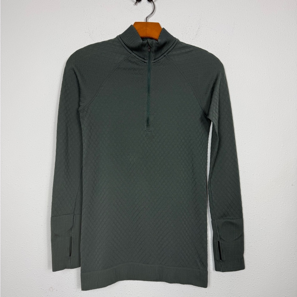 Lululemon Green Rest Less 1/2 Zip Long Sleeve Seamless Athletic Wear Sz 4